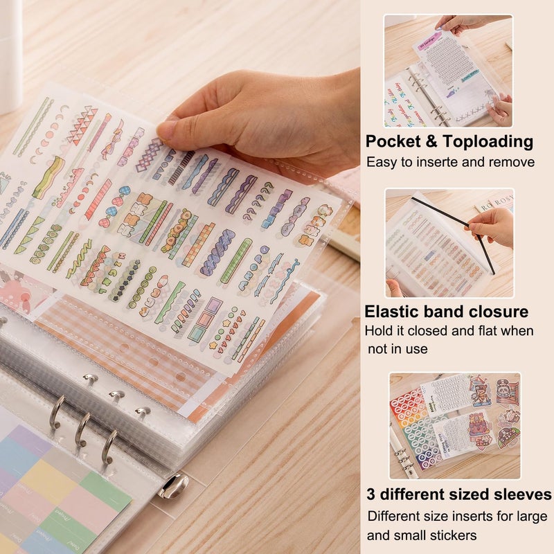 MANWU 1pcs A5 Sticker storage Album,sticker organization Collecting Book Binder sleeves for planner stickers organizers collector recipe cards (3 different sized pockets) - Image 5